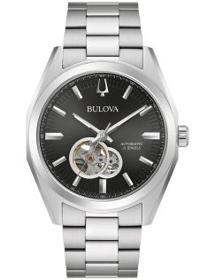 bulova Surveyor automaattinen miesten kello näkyvällä koneistolla ja mustalla kellotaululla | 96A270
