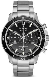 Bulova Marine Star kronografi miesten kello mustalla kellotaululla ja 200m vedenkestävyys | 96B272