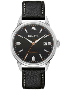 Bulova Frank Sinatra Summer Wind automaattikello mustalla kellotaululla ja nahkarannekkeella | 96B381