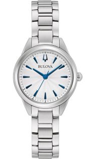 Bulova Sutton naisten kello hopeanvalkoisella kellotaululla ja sinisillä tuntimerkinnöillä | 96L285