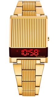 Bulova Computron Archive Series digitaalinen LED-kello retro 70-luvun designilla ja kultaisella viimeistelyllä | 97C110