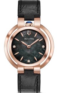 Bulova Rubaiyat naisten kello mustalla helmiäistaululla, timantteja ja ruusukultainen kellokotelo | 97P139