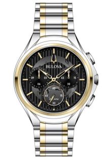 Bulova CURV kronografi miesten kello mustalla kellotaululla ja kaksivärisellä teräsrannekkeella | 98A301