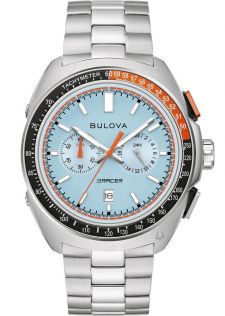 Urheilullinen miesten rannekello Bulovalta, jossa on kronografi ja vaaleansininen kellotaulu - Racer Chronograph Collection | 98B432