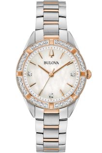 Bulova Sutton naisten kello helmiäistaululla, timantteja ja kaksivärinen teräsranneke | 98R281