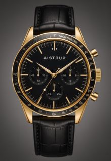 Aistrup AIW8701 Classic Sapphire Chronograph miesten rannekello mustalla kellotaululla ja kultaisilla yksityiskohdilla | AIW8701