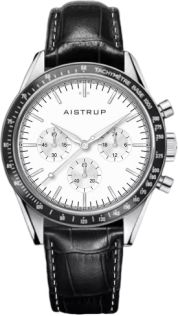 Aistrup AIW8703 Classic Sapphire Chronograph miesten rannekello valkoisella kellotaululla ja mustalla nahkarannekkeella | AIW8703