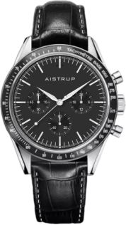 Aistrup AIW8704 Classic Sapphire Chronograph miesten rannekello mustalla kellotaululla ja nahkahihnalla | AIW8704