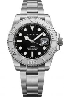 Aistrup miesten rannekello mustalla kellotaululla, kääntyvä kehä ja teräsranneke | AIW8801