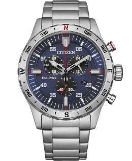 Citizen Eco-Drive kronografi kompassilla | Urheilullinen muotoilu sinisellä kellotaululla | AT2520-89L