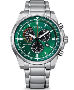 Citizen Eco-Drive urheilu kello kronografilla, vihreä kellotaulu ja tachymetriasteikko | AT1190-87X