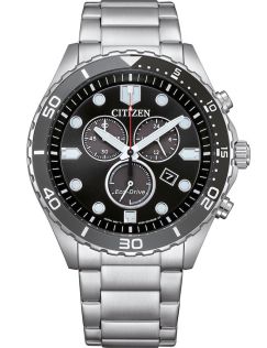 Citizen Eco-Drive kronografi teräksestä H500 koneistolla ja mustalla kellotaululla | AT2568-82E