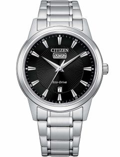 Citizen Eco-Drive miesten teräskello päiväys/päivämäärä | Musta aurinkosäde kellotaulu | AW0100-86E