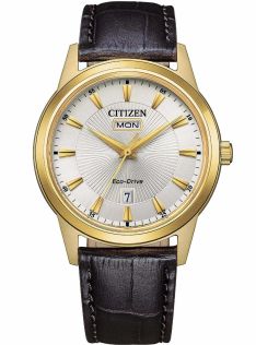 Citizen Eco-Drive miesten kello kultaisesta värillisestä teräksestä | Auringonsäde kellotaulu päivämäärällä/päivällä | AW0102-13A