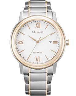 Citizen tyylikäs miesten kello Eco-Drive-tekniikalla ja kaksivärisellä teräsrannekkeella | AW1676-86A