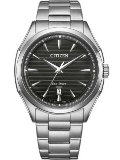 Citizen Eco-Drive miesten teräskello raidallisella kellotaululla ja J810 koneistolla | AW1750-85E