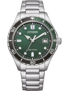 Citizen Eco-Drive unisex-kello teräksestä | Vihreä kellotaulu sukeltajakehällä | AW1828-80X