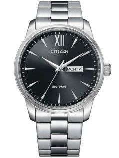 Citizen Eco-Drive miesten teräskello | Musta kellotaulu roomalaisilla numeroilla | BM8550-81E