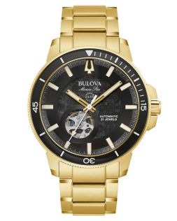 Bulova Marine Star automaattinen miesten kello näkyvällä koneistolla ja kultaisella viimeistelyllä | 97A174