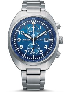 Citizen kronografi miesten rannekello Eco-Drive-tekniikalla ja sinisellä kellotaululla ruostumattomasta teräksestä | CA7040-85L