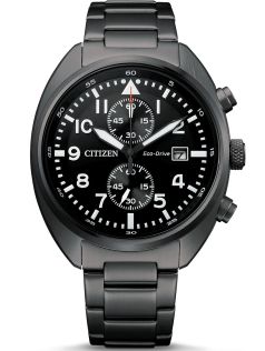 Citizen Eco-drive kronografi harmaa IP-teräksessä | Musta sotilaallinen muotoilu kronografilla ja 7 kuukauden käyntivara | CA7047-86E