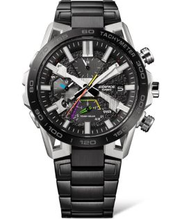 Formula 1 -kilpa-ajoista inspiroitu musta Edifice Solar Bluetooth -kronografi | EQB-2000DC-1AER