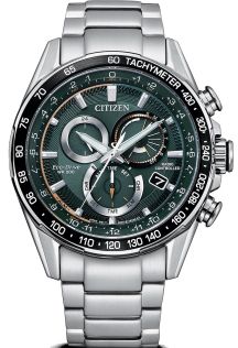 Citizen Eco-Drive radio-ohjattu miesten kello vihreällä kellotaululla | Kronografi ja tachymetri | CB5914-89X