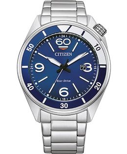 Citizen Eco-Drive miesten rannekello ruostumattomasta teräksestä J810 koneistolla ja sinisellä kellotaululla | AW1711-87L