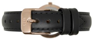 Daniel Wellington Musta Classic Sheffield naisten nahkaranneke, ruusukullattu solki
