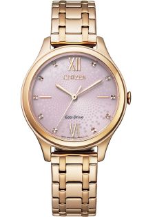 Citizen Eco-drive naisten kello helmiäistaululla | Ruusukullattu eleganssi kristallituntimerkinnöillä ja 180 päivän käyntivara | EM0503-75X
