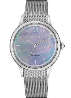 Citizen elegantti naisten kello Eco-Drive-tekniikalla ja helmiäistaulu mesh-rannekkeella | EM0810-84N