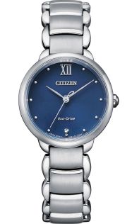 Citizen Eco-Drive naisten kello sinisellä kellotaululla ja teräsrannekkeella | EM0920-86L