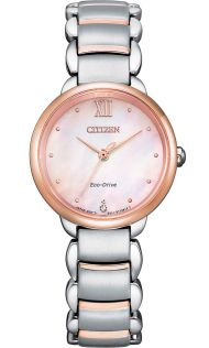 Citizen Eco-Drive naisten kello teräksestä ja ruusukullasta | Helmiäistaulu timantilla | EM0924-85Y