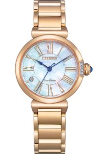 Citizen elegantti naisten kello Eco-Drive-tekniikalla ja helmiäistaululla ruusukullan värisessä PVD:ssä | EM1063-89D