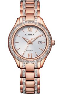 Citizen Silhouette Crystal naisten kello Eco-Drive-tekniikalla ja kristalleilla ruusukullan värisessä PVD:ssä | FE1233-52A