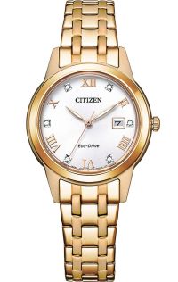 Citizen Eco-Drive naisten kello kristalleilla ja ruusukullanvärisellä teräsrannekkeella | FE1243-83A