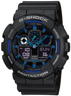 Sinisillä yksityiskohdilla varustettu G-Shock Ana-Digi -kello | GA-100-1A2ER