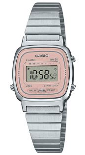 Retro chic Casio digitaalinen kello vaaleanpunaisella kellotaululla ja linkkirannekkeella | LA670WEA-4A2EF