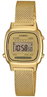 Kultasävyinen vintage digitaalinen Casio-kello verkkorannekkeella | LA670WEMY-9EF