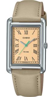 Casio lohenpunainen suorakulmainen naisten kello roomalaisilla numeroilla ja nahkarannekkeella | LTP-B165L-5BVEF