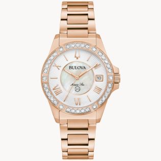 Bulova Marine Star naisten kello helmiäistaululla, timanteilla ja ruusukultainen viimeistely | 98R295