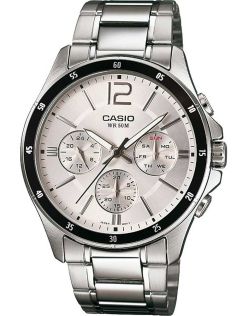 Casio Classic Silver Chronograph -kello päiväysnäytöllä ja ruostumattomasta teräksestä | MTP-1374PD-7AVEF