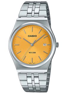 Retro keltainen Casio vintage-teräskello minimalistisella päivämääränäytöllä | MTP-B145D-9AVEF