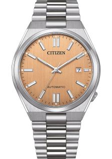 Citizen Tsuyosa Automatic miesten teräskello 8210 koneistolla ja lohenvärisellä kellotaululla | NJ0159-86Z
