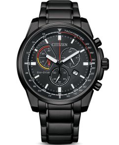 Citizen Eco-Drive kronografi mustasta teräksestä | Urheilukronografi tachymetrillä | AT1195-83E