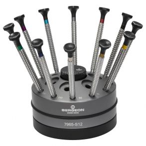 Bergeon 7965-S12 Rotatable Stand with 12 Watchmaker Screwdrivers with Special Profile 219143