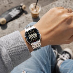Ruostumaton teräs retro digitaalinen kello minimalistisella muotoilulla | A163WA-1QES