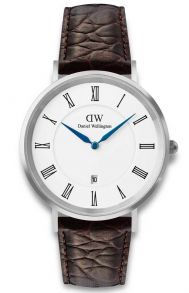 Daniel Wellington Classic Roman Numerals Date Dark Brown Croc Belly Silver DW00100911