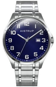Titaaninen miesten rannekello sinisellä kellotaululla, suuret selkeät numerot ja päivämääränäyttö titaanirannekkeessa Aistrup Titanium Sapphire -kokoelmasta | AIW7903