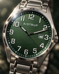 Titaaninen miesten rannekello sinisellä kellotaululla, suuret selkeät numerot ja päivämääränäyttö titaanirannekkeessa Aistrup Titanium Sapphire -kokoelmasta | AIW7903